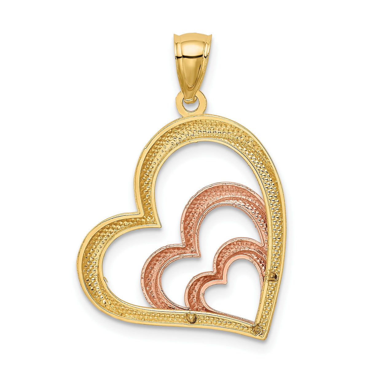 14k Two-Tone Gold Heart Pendant with Interlocking Rose, Yellow, and White Gold Hearts