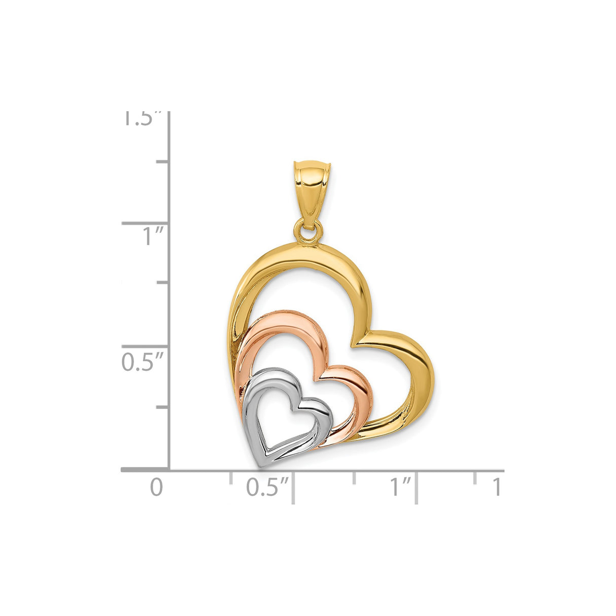 14k Two-Tone Gold Heart Pendant with Interlocking Rose, Yellow, and White Gold Hearts