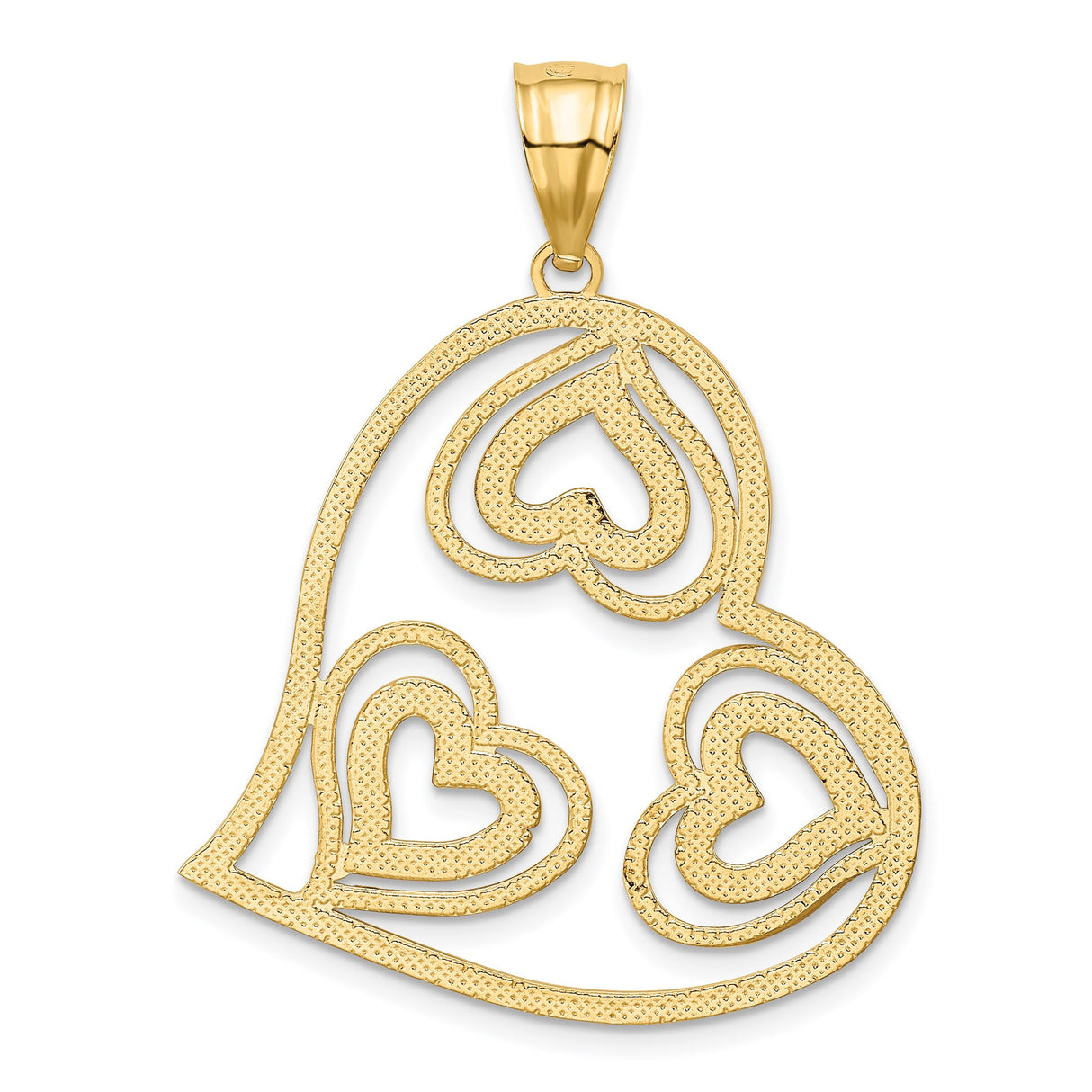 14k Multi-Tone Gold Heart Pendant with Rhodium Layered Hearts, Open Design