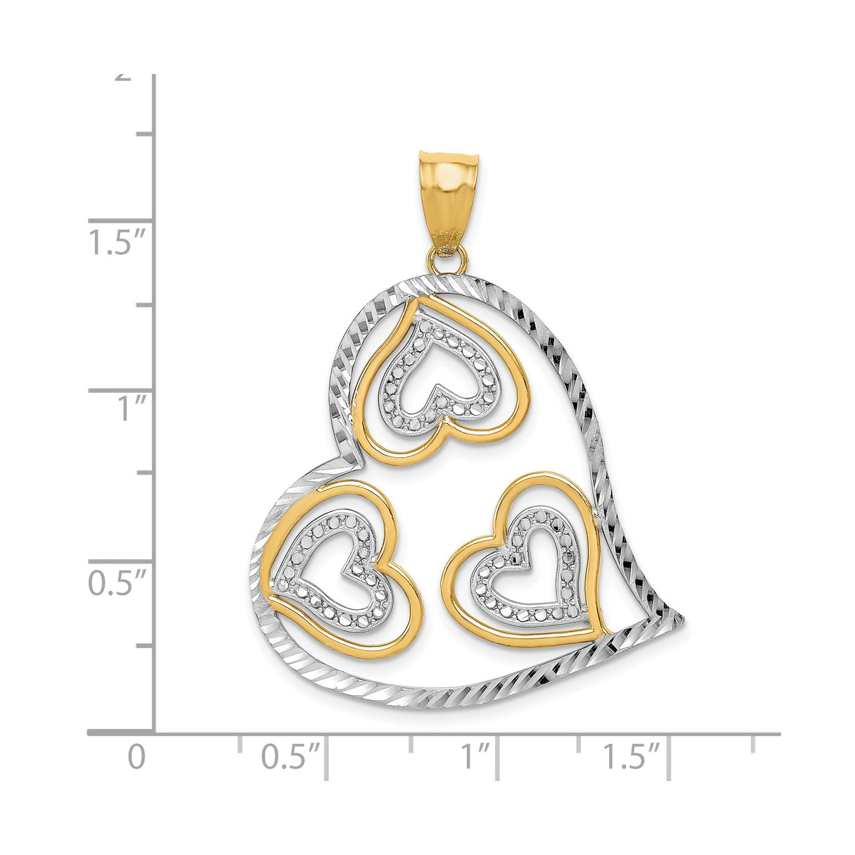 14k Multi-Tone Gold Heart Pendant with Rhodium Layered Hearts, Open Design