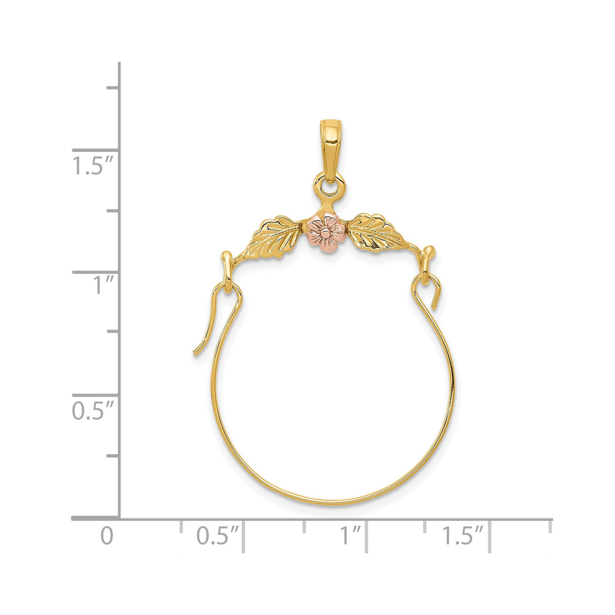 14k Two-Tone Gold Pendant with Yellow Gold Leaves and Rose Gold Flower, Nature-Inspired Floral Design