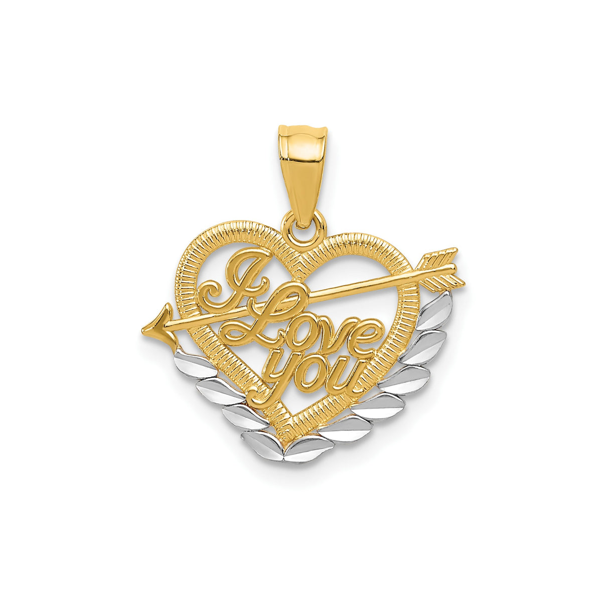 14k Multi-Tone Gold Heart Pendant with Rhodium Accents and Arrow Through Heart Design