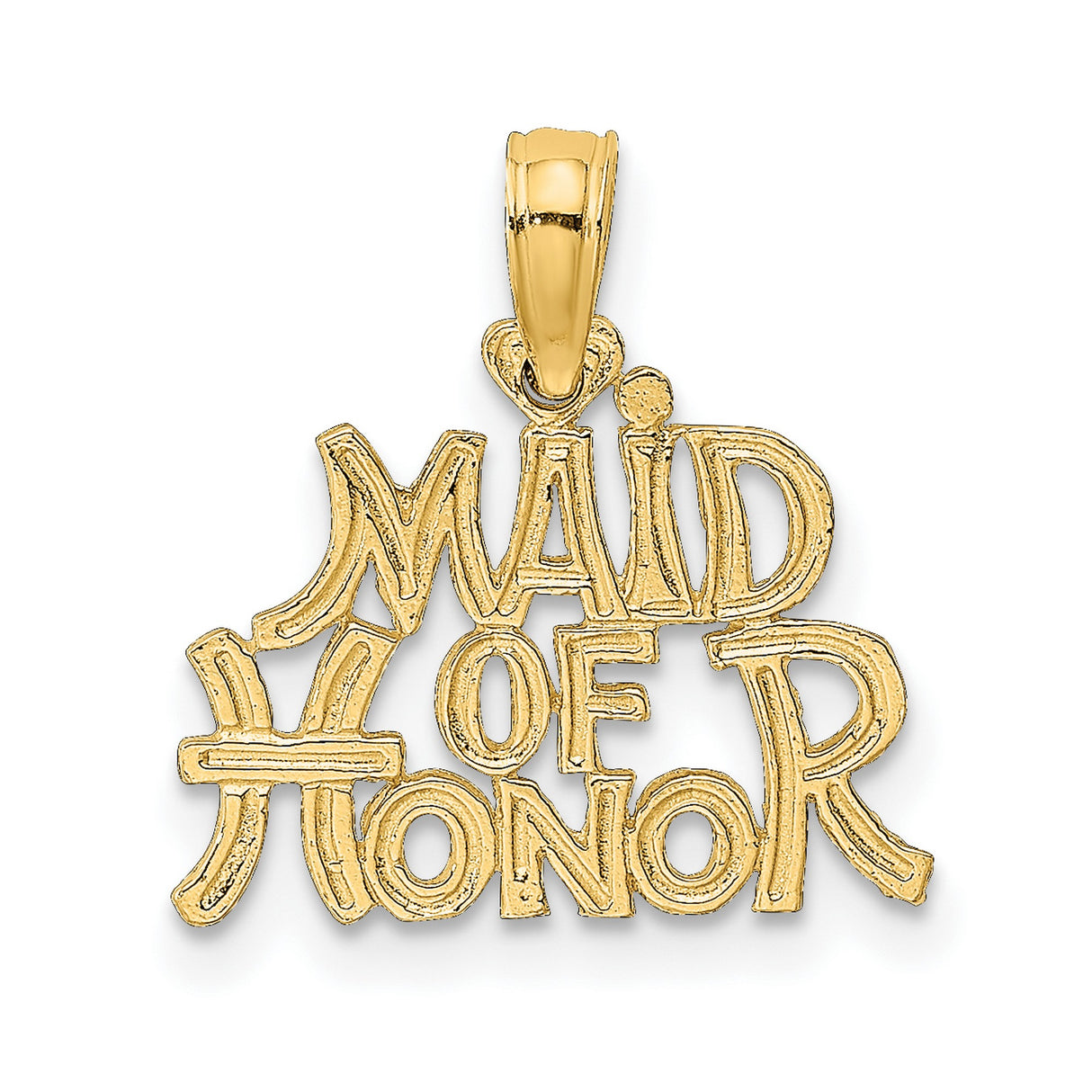 14k Yellow Gold Maid of Honor Pendant with Bold Stylized Text, Bridal Party Keepsake Charm