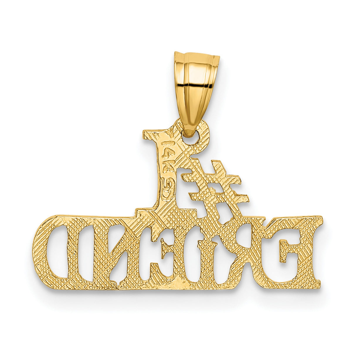 14k Yellow Gold Pendant with Bold Block Letters Number One Friend Charm