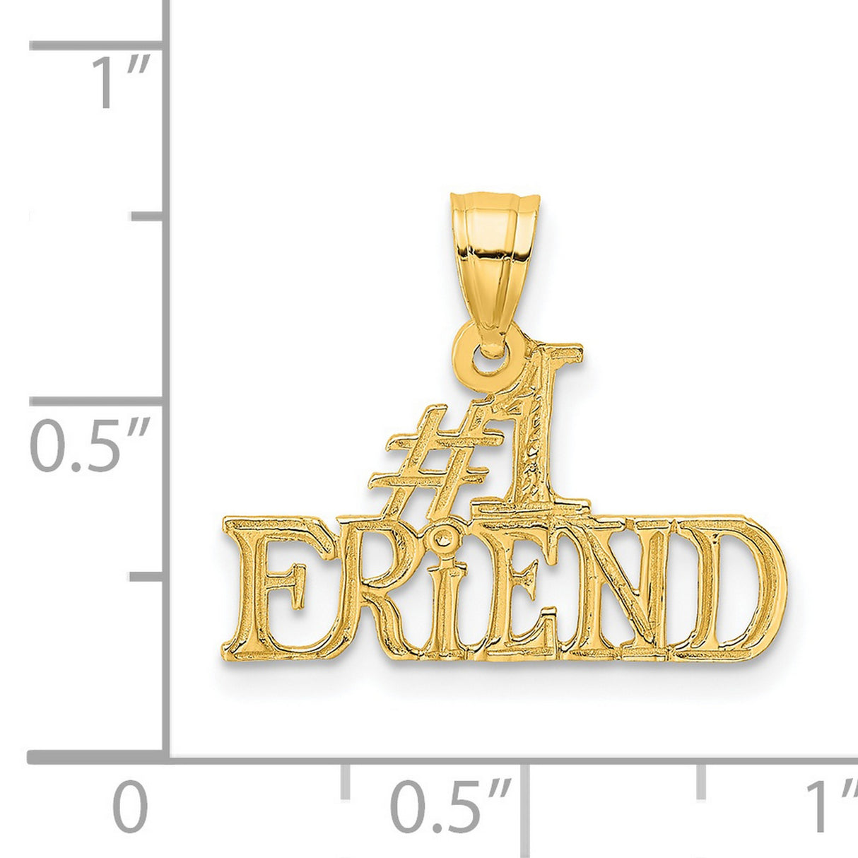 14k Yellow Gold Pendant with Bold Block Letters Number One Friend Charm