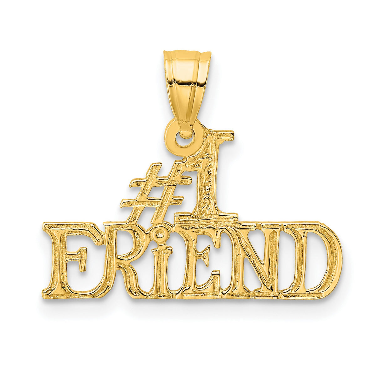 14k Yellow Gold Pendant with Bold Block Letters Number One Friend Charm