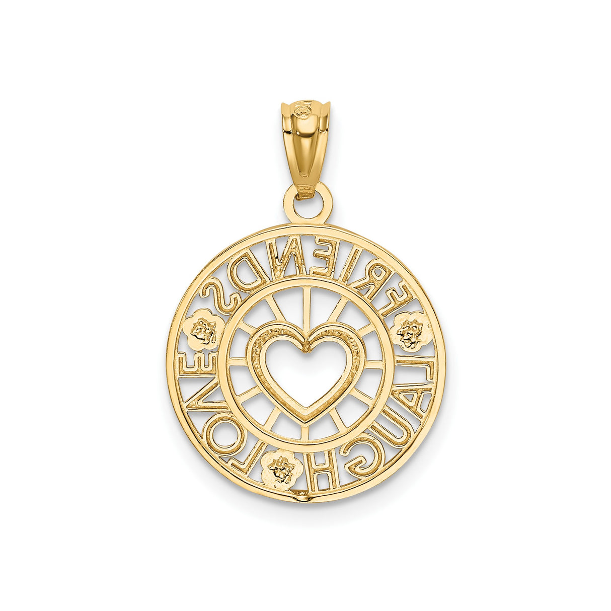 14k Two-Tone Gold Pendant with Heart Laugh Love Friends Design, Circle Rose Charm for Women