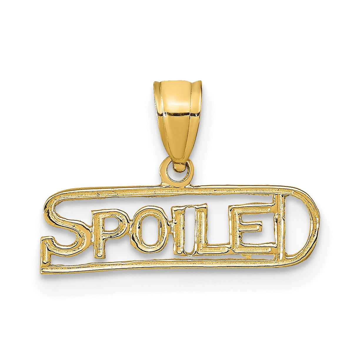 14k Yellow Gold Spoiled Pendant, Bold Script Letter Charm for Women