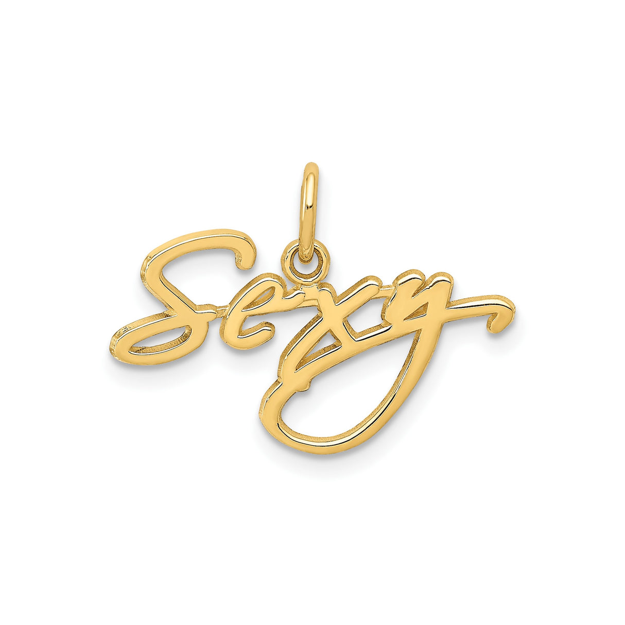 14k Yellow Gold Sexy Script Pendant, Cursive Letter Charm, Modern Statement Jewelry for Women