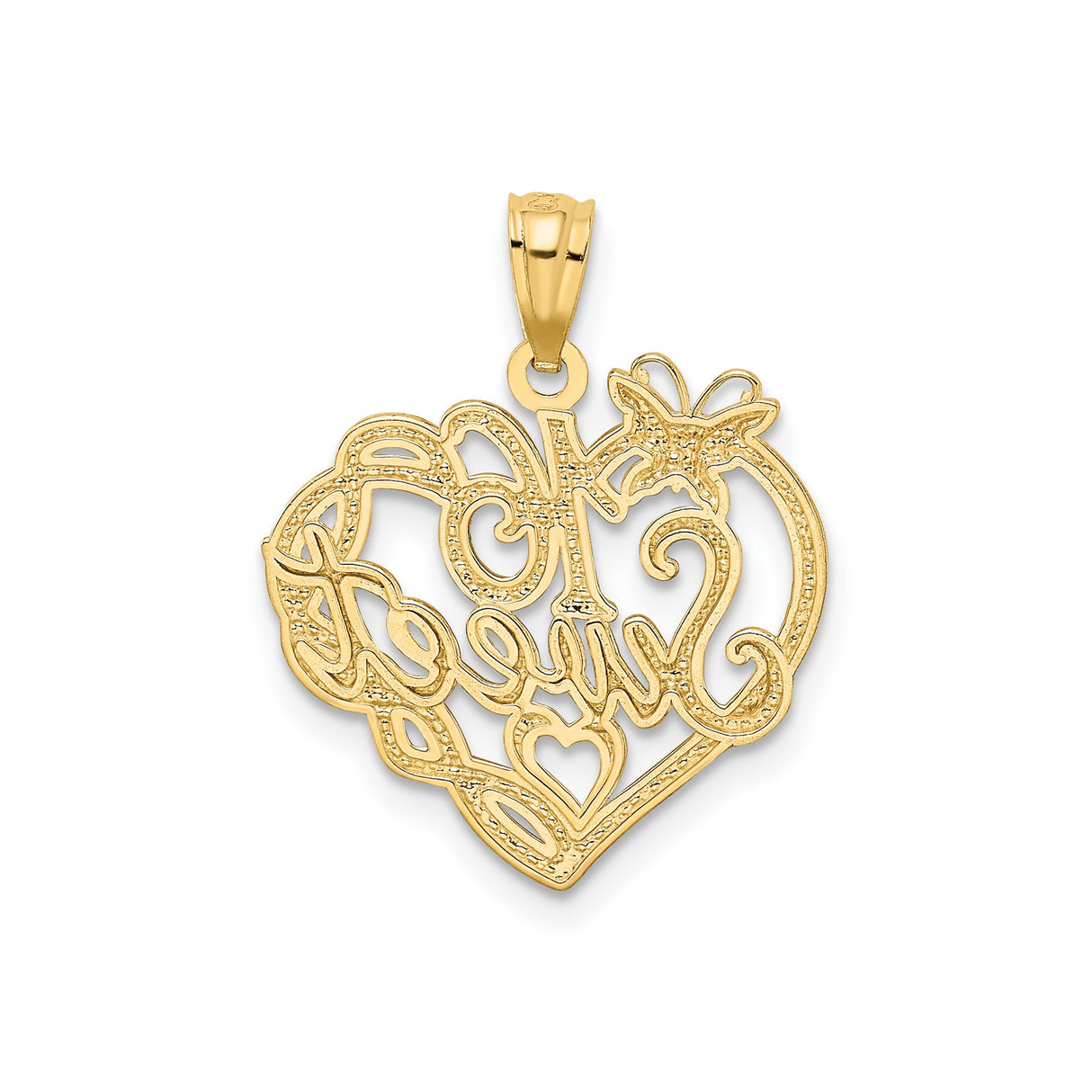 14k Two-Tone Gold Heart Pendant with Butterfly and Sweet 16 Design