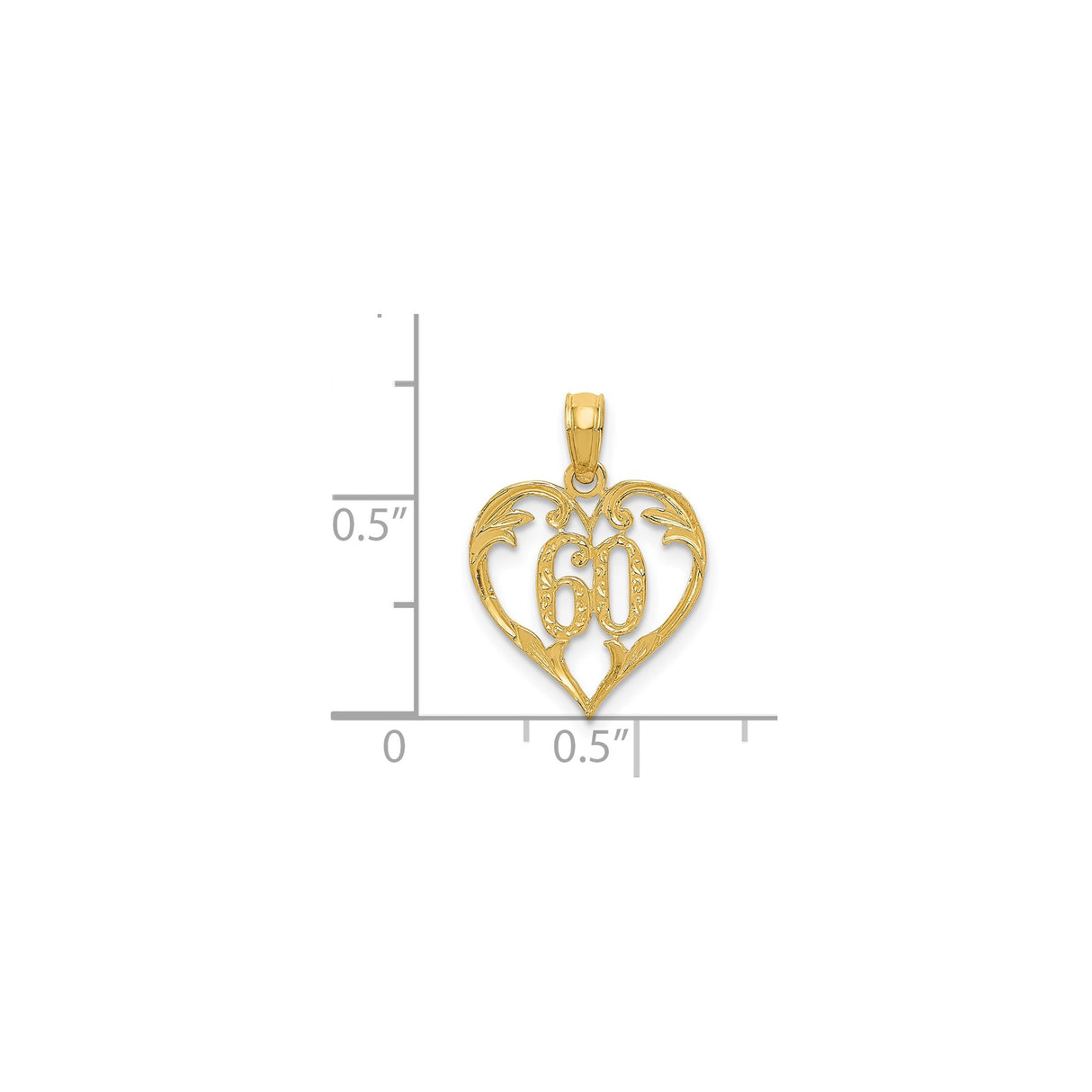 14k Yellow Gold Heart Pendant with Script 60, Filigree Design for Women