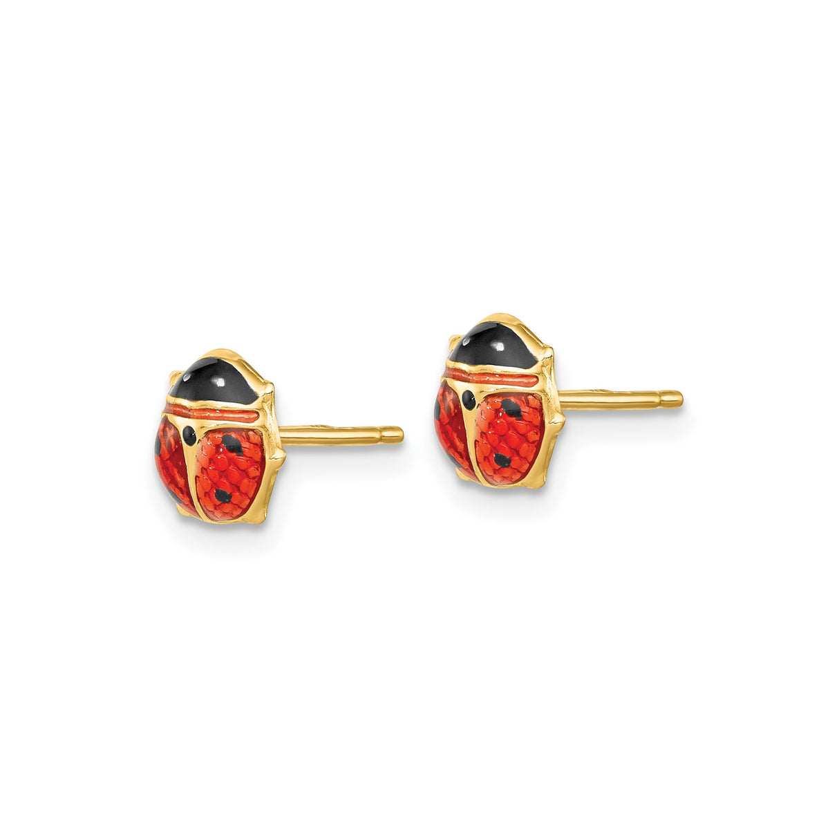 14k Yellow Gold Ladybug Stud Earrings with Red and Black Enamel, Nature-Inspired Design