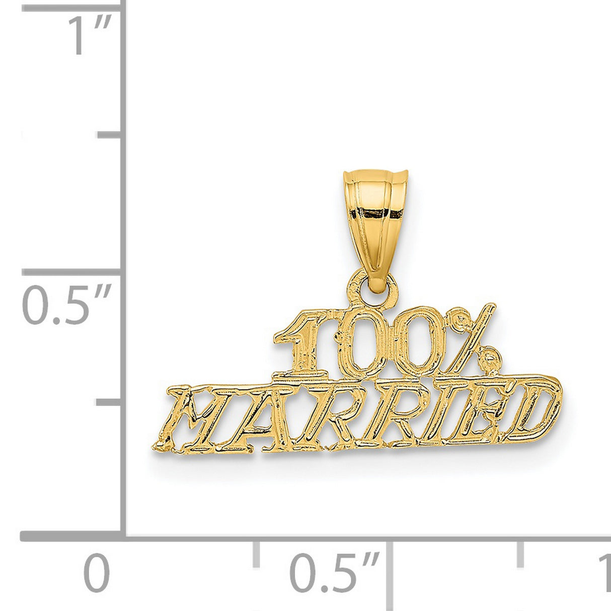 14k Yellow Gold Pendant, 100 Percent Married Text Script, Wedding and Anniversary Charm