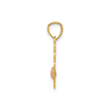 14k Two-Tone Gold Heart Pendant with Rose Gold Accent and Filigree Edge, Mom Charm