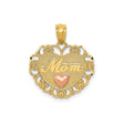 14k Two-Tone Gold Heart Pendant with Rose Gold Accent and Filigree Edge, Mom Charm