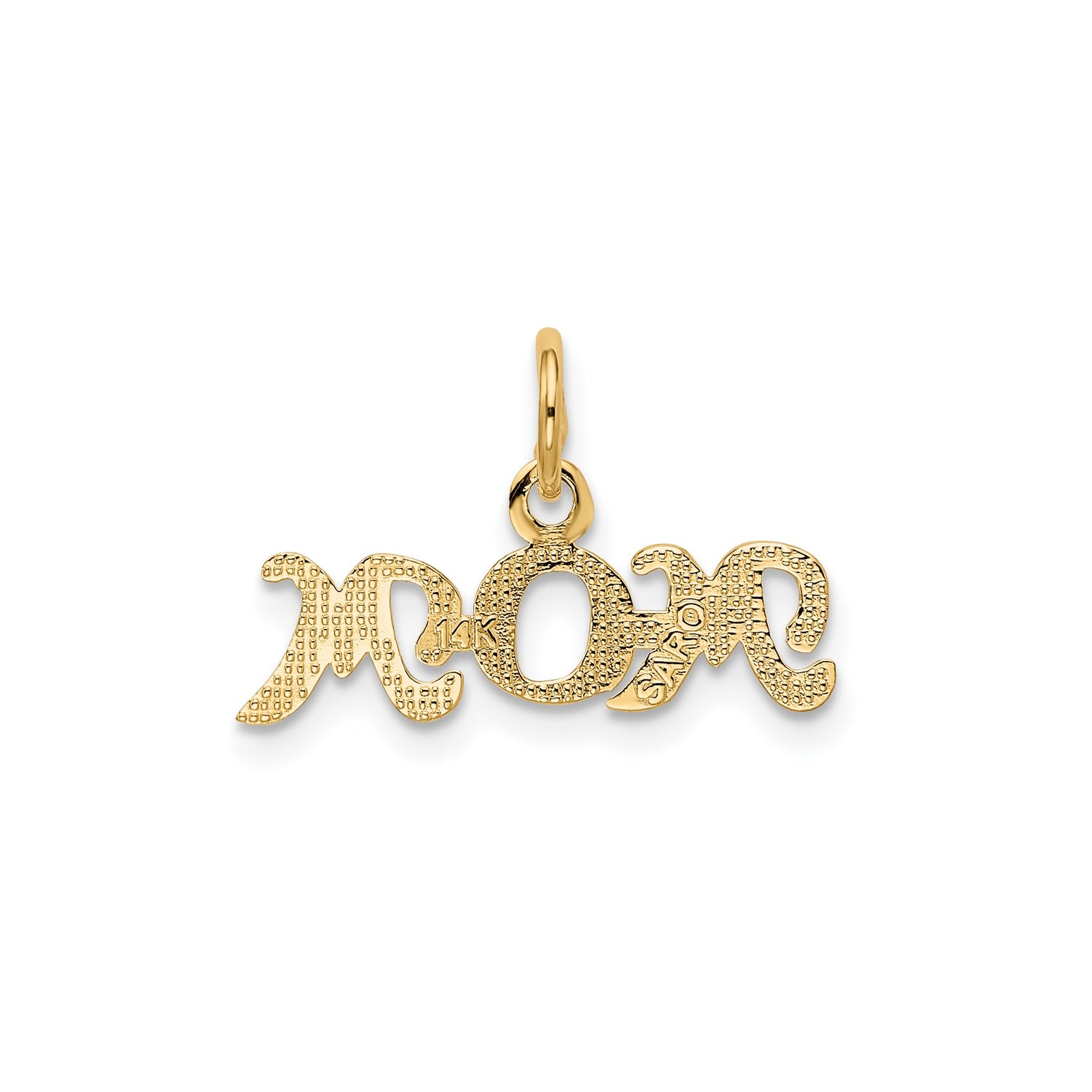 14k Yellow Gold Mom Pendant, Script Handwritten Style Charm Representing Motherhood and Love