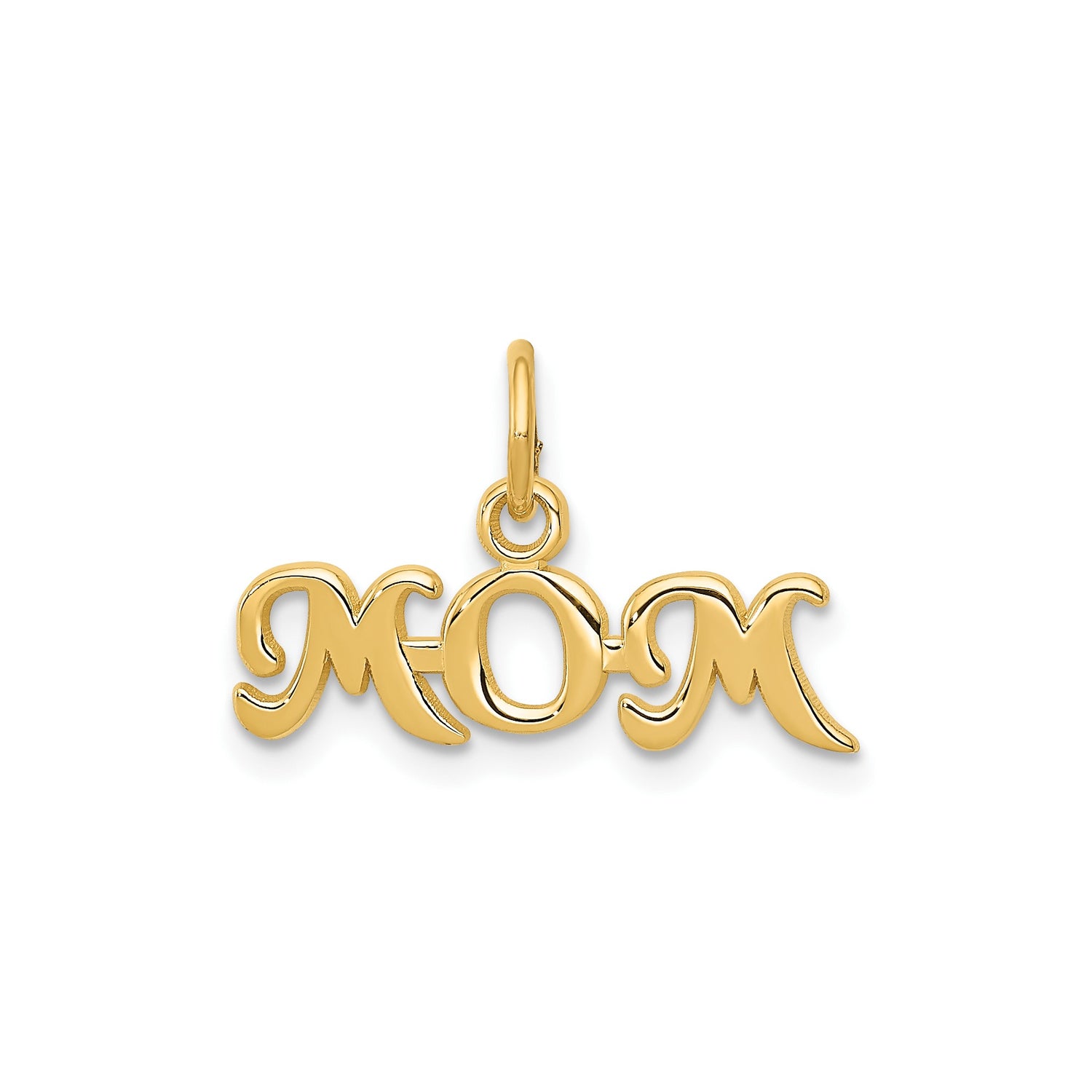 14k Yellow Gold Mom Pendant, Script Handwritten Style Charm Representing Motherhood and Love