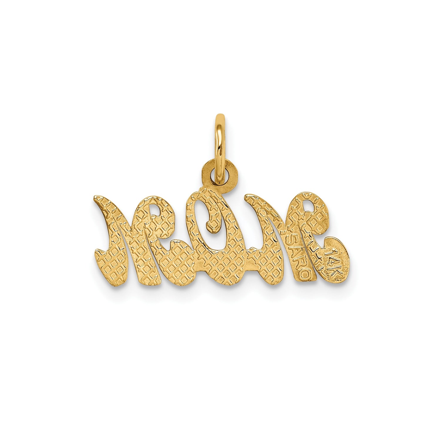 14k Yellow Gold Mom Pendant with Script Lettering, Sentimental Motherhood Charm for Women