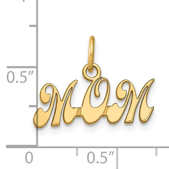 14k Yellow Gold Mom Pendant with Script Lettering, Sentimental Motherhood Charm for Women