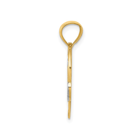14k Yellow Gold Heart Pendant with Rhodium Accents, Number 1 Mom Script Design
