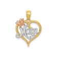 14k Two-Tone Gold Heart Pendant with Mom Script and Butterfly Accent for Women