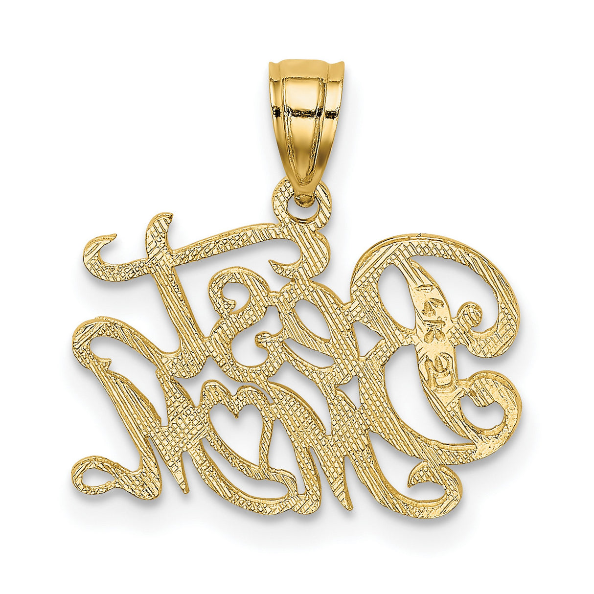 14k Yellow Gold Pendant, Script Mom Design with Heart Detail, Mothers Charm Jewelry