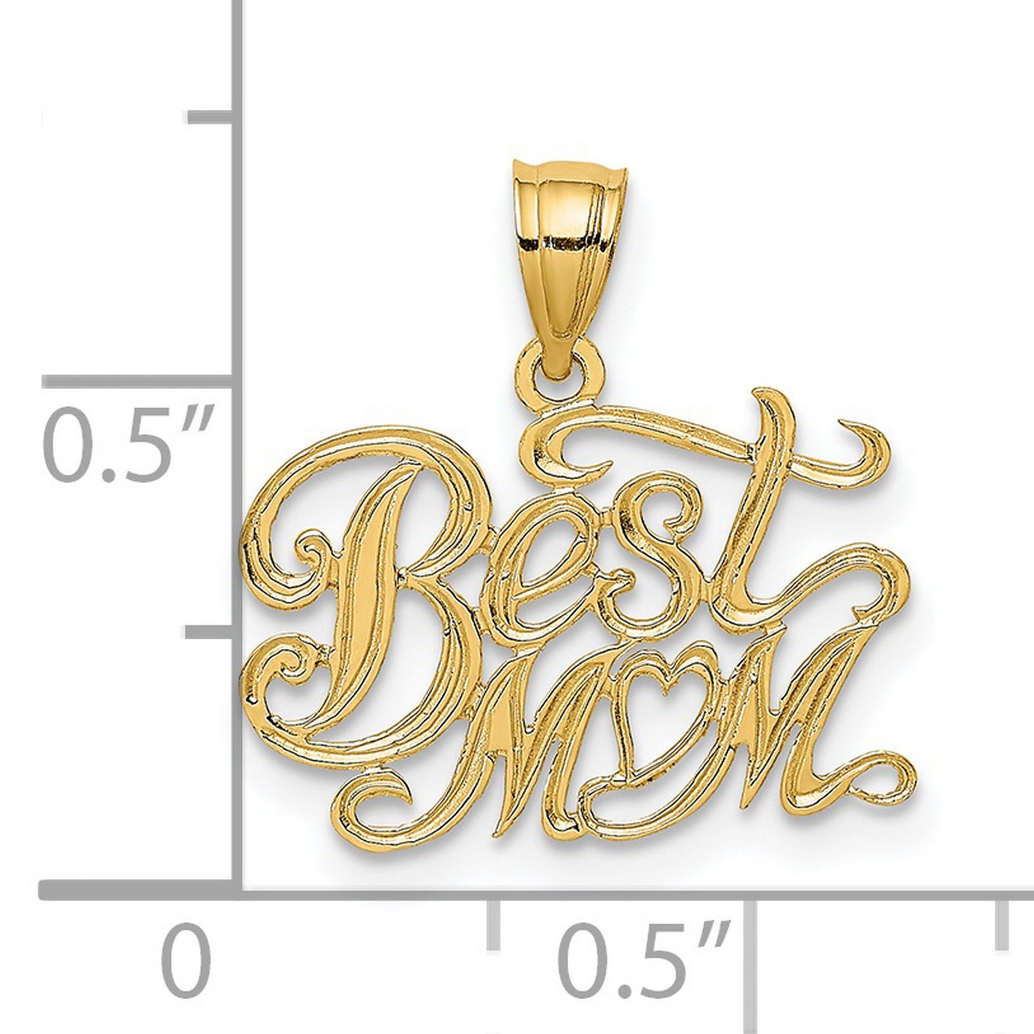 14k Yellow Gold Pendant, Script Mom Design with Heart Detail, Mothers Charm Jewelry