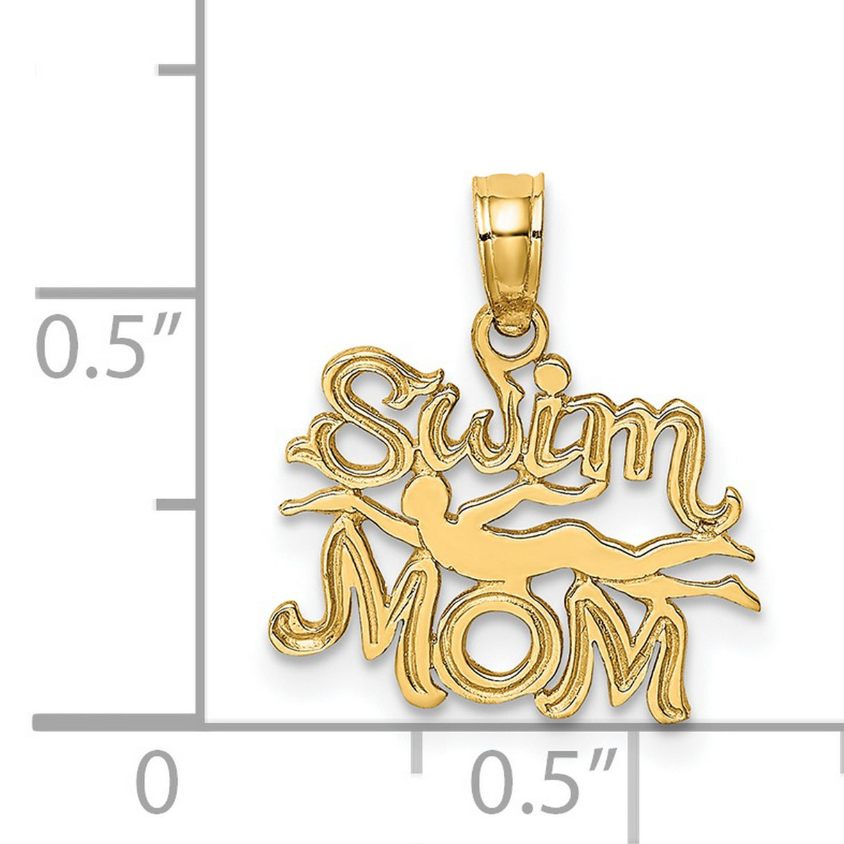 14k Yellow Gold Swim Mom Pendant with Swimmer Silhouette, Sports Charm for Women