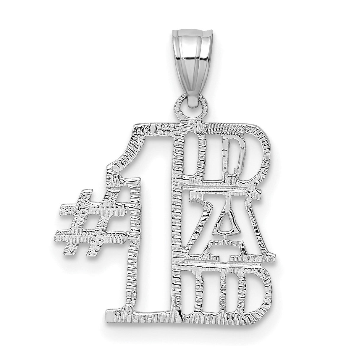14k White Gold Dad Pendant with Block Letters and Textured Finish for Men