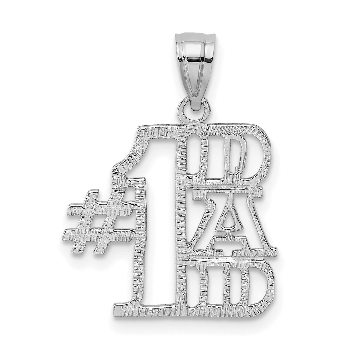 14k White Gold Dad Pendant with Block Letters and Textured Finish for Men