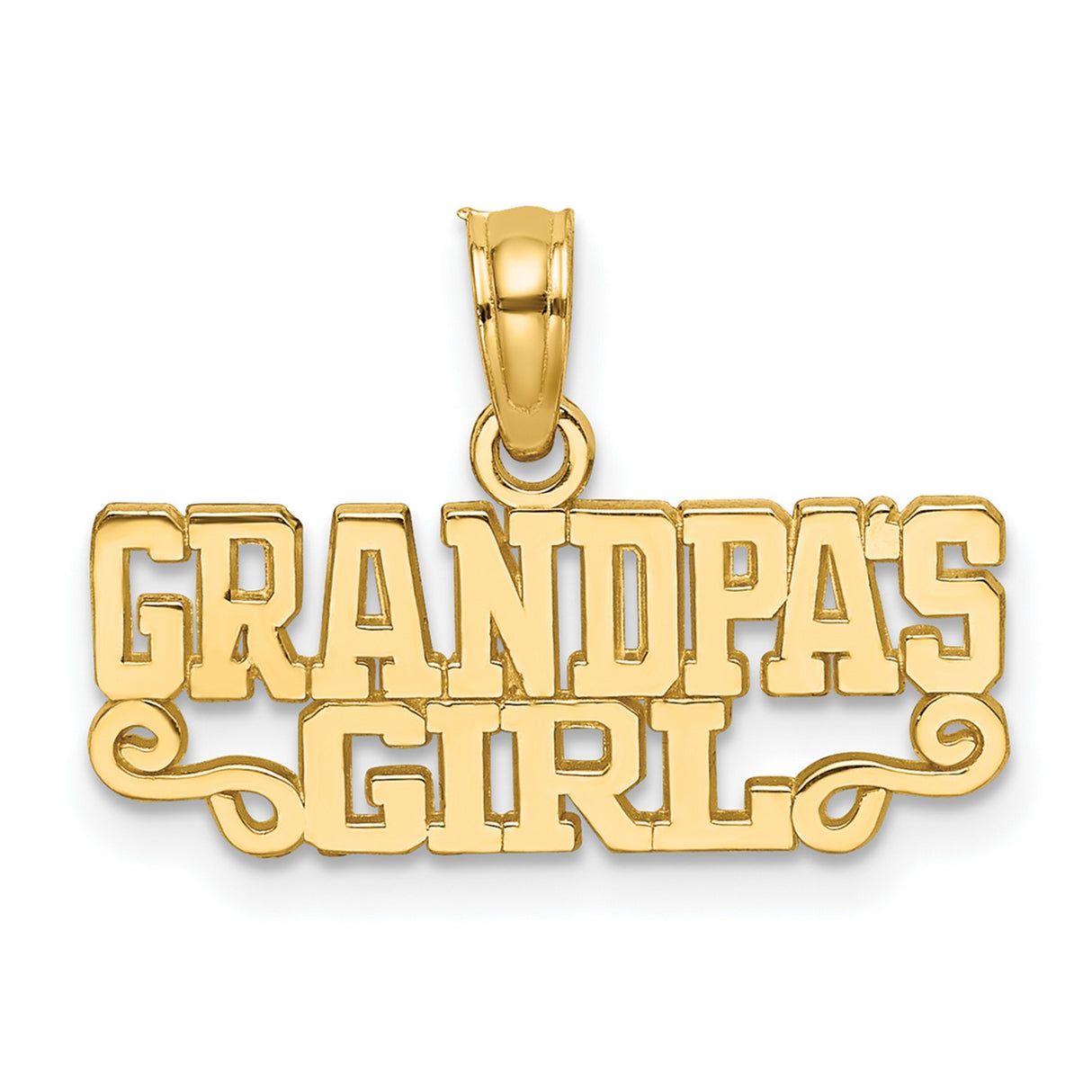 14k Yellow Gold Pendant, Grandpa Girl Charm with Bold Lettering and Flourish Design