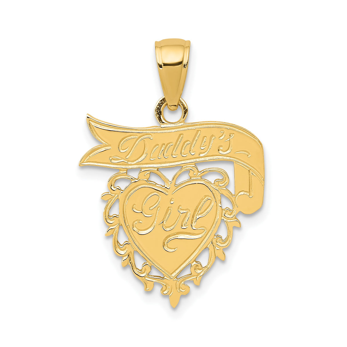 14k Yellow Gold Heart Filigree Pendant, Daddys Girl Charm, Sentimental Jewelry for Women