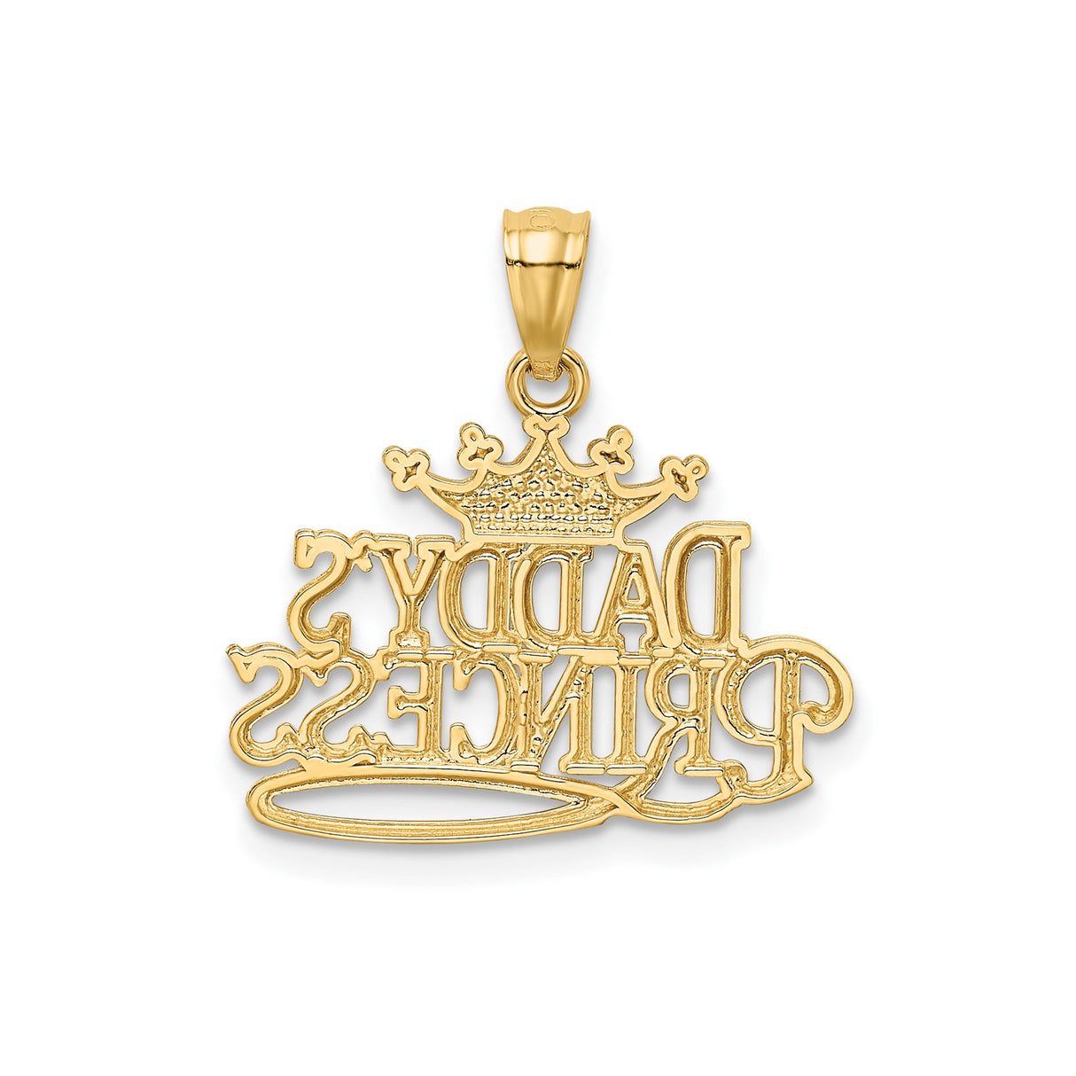 14k Yellow Gold and Rhodium Pendant, Daddys Princess Crown Script Two-Tone Charm
