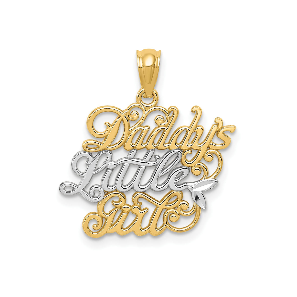 14k Two-Tone Gold Pendant, Daddys Little Girl Script, Sentimental Daughter Charm