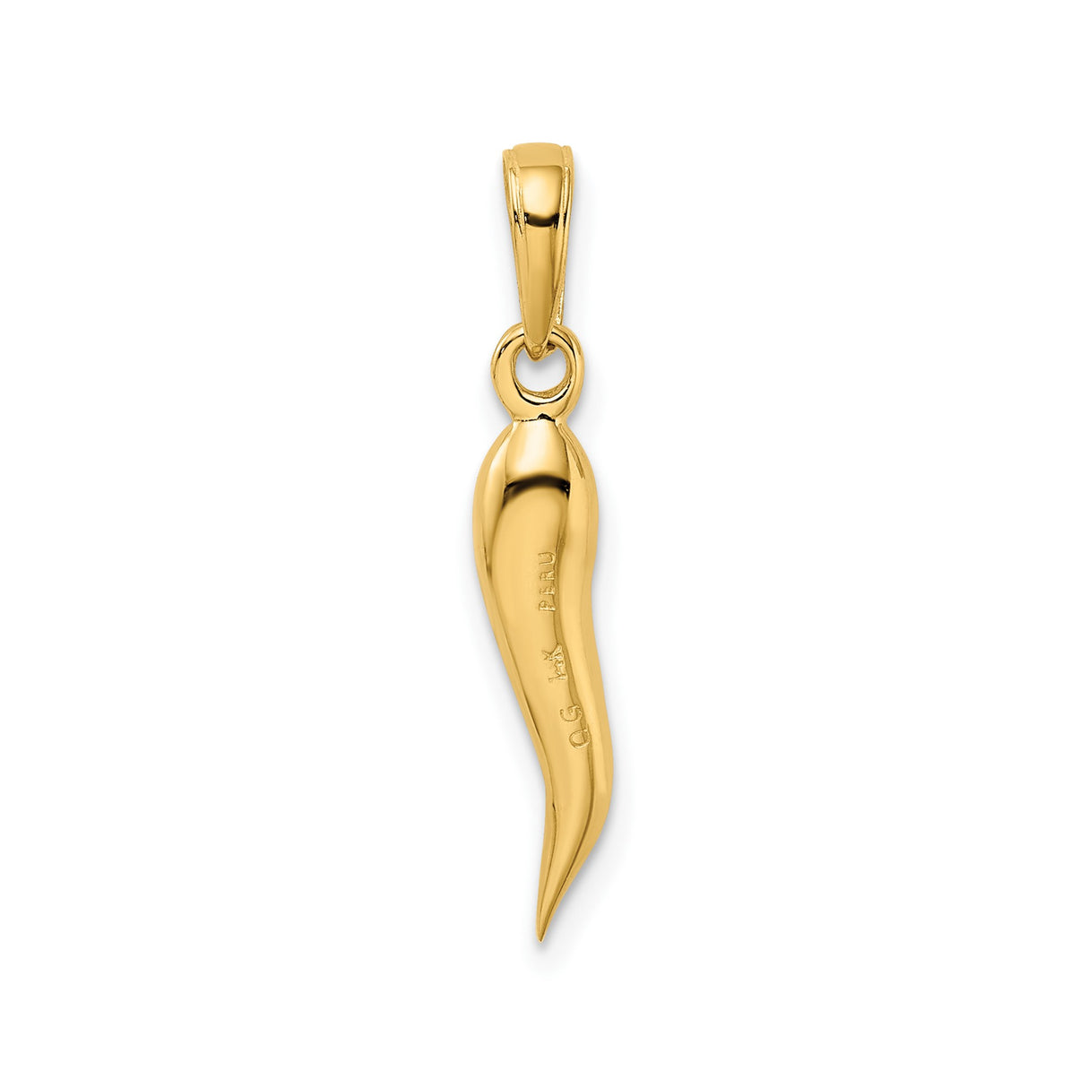 14k Yellow Gold Italian Horn Pendant Charm, Cornicello Amulet for Protection and Good Luck
