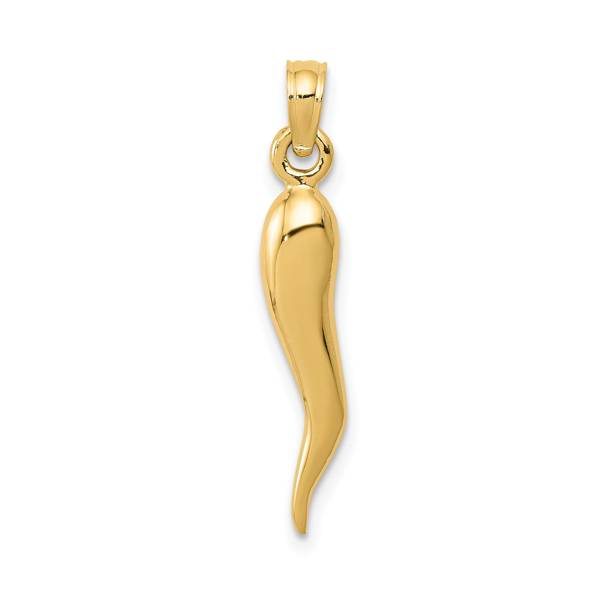 14k Yellow Gold Italian Horn Pendant Charm, Cornicello Amulet for Protection and Good Luck