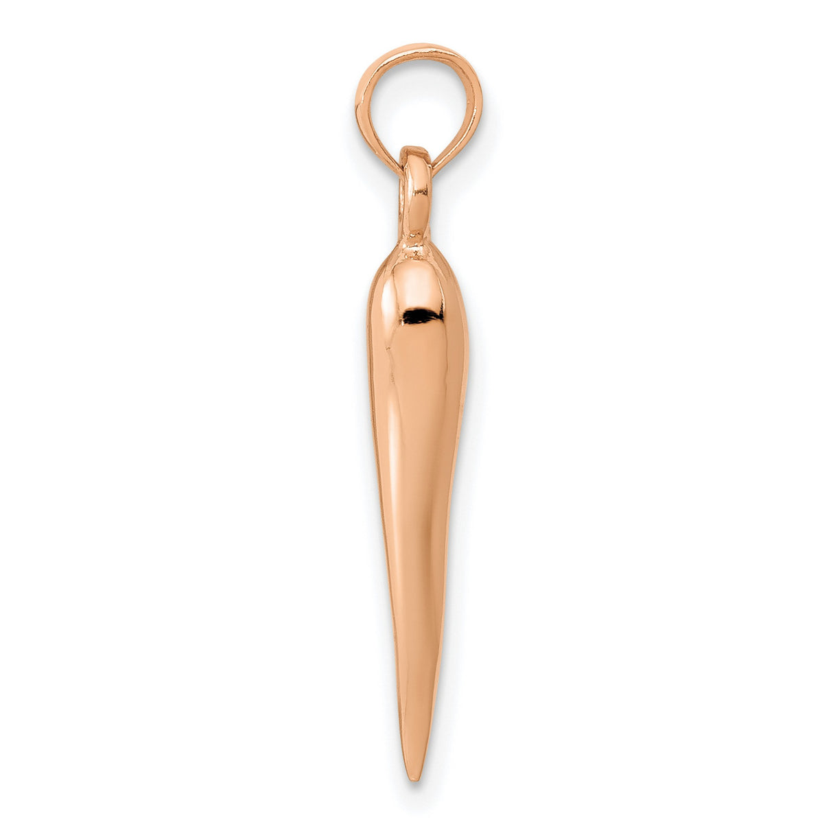 14k Rose Gold Italian Horn Pendant, Traditional Cornicello Good Luck Amulet Charm