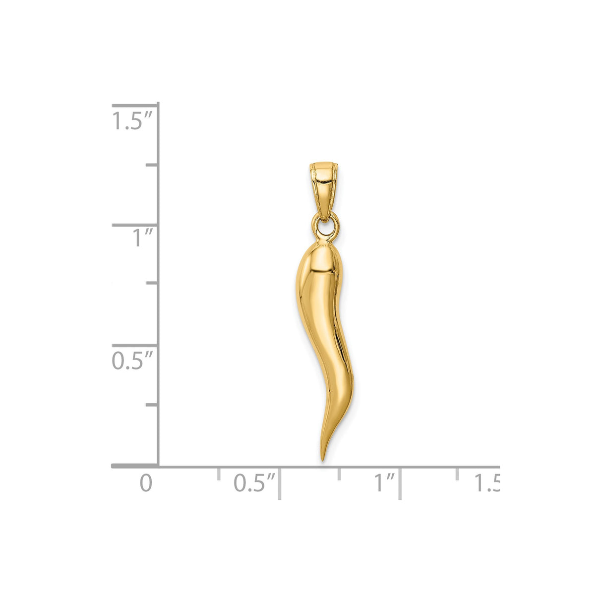 14k Yellow Gold Italian Horn Pendant, Cornicello Charm Amulet for Protection and Good Luck