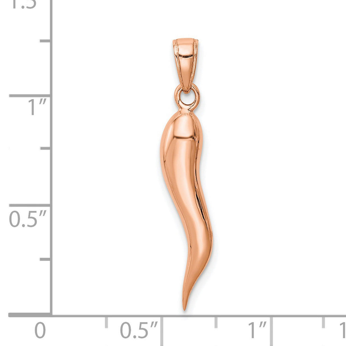 14k Rose Gold Italian Horn Pendant Charm, Polished Cornicello Amulet for Protection and Luck