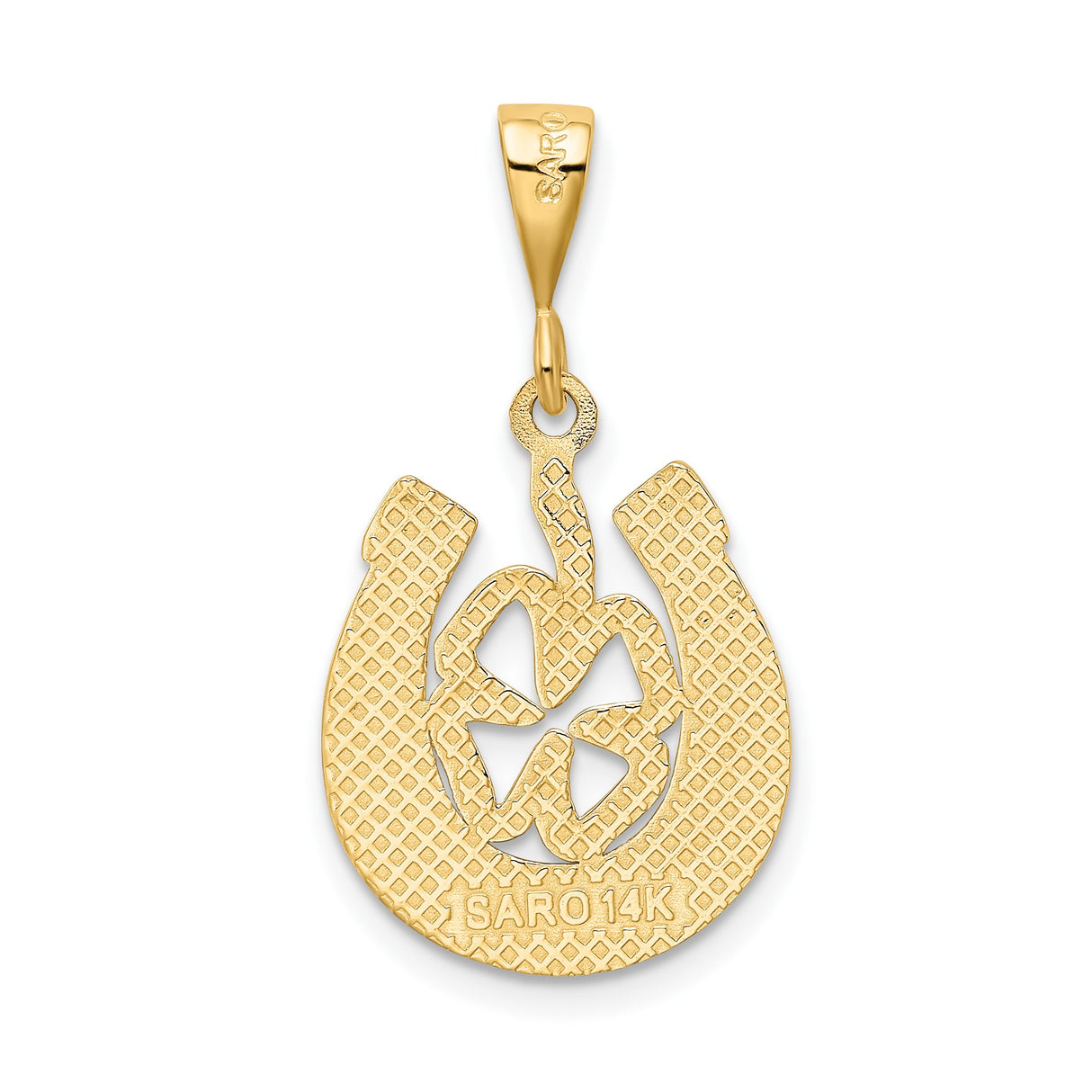 14k Yellow Gold Horseshoe Clover Pendant, Celtic-Inspired Four Leaf Clover Charm