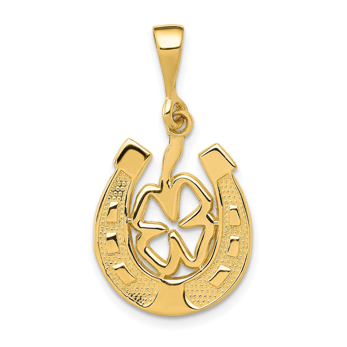 14k Yellow Gold Horseshoe Clover Pendant, Celtic-Inspired Four Leaf Clover Charm
