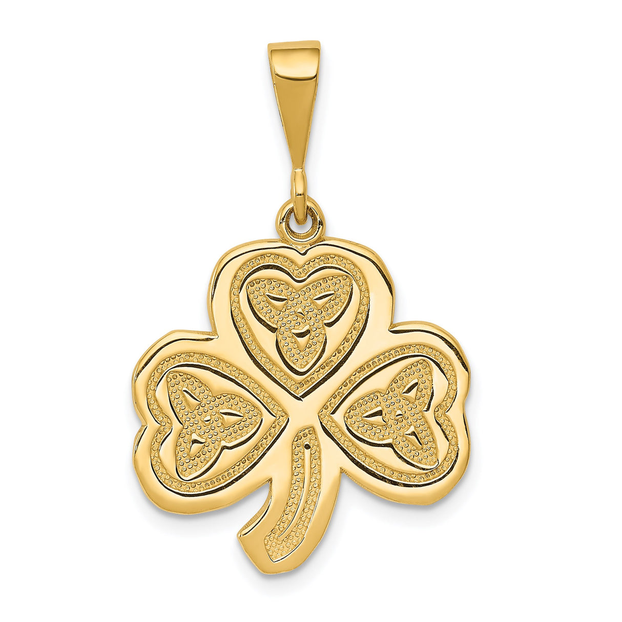 14k Yellow Gold Celtic Shamrock Pendant with Trinity Knot Design, Irish Heritage Charm