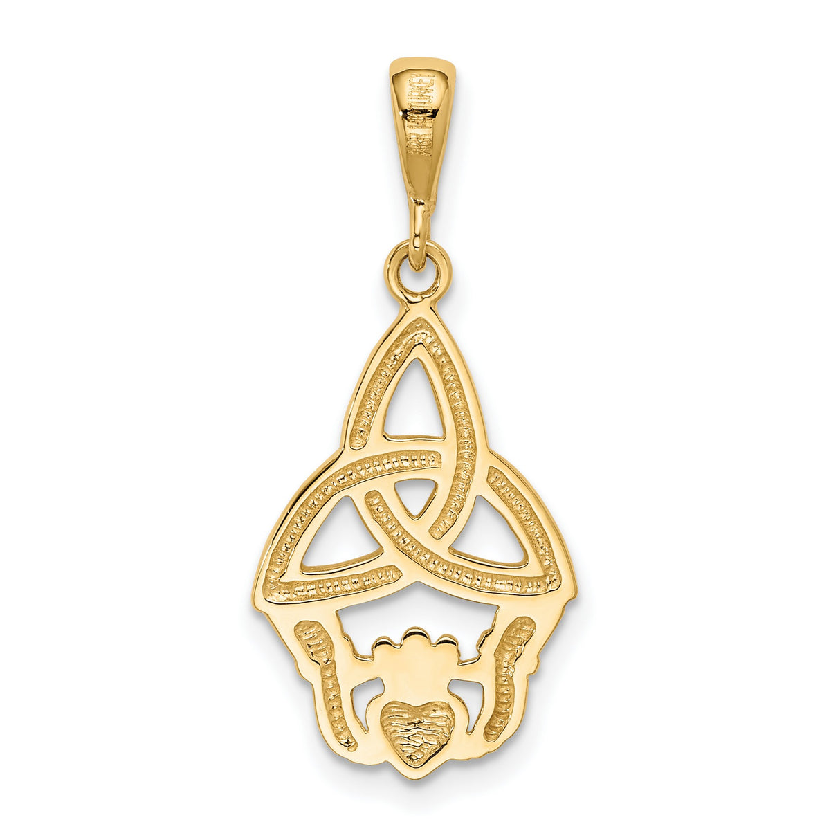 14k Yellow Gold and Rhodium Claddagh Pendant with Celtic Trinity Knot Design for Women