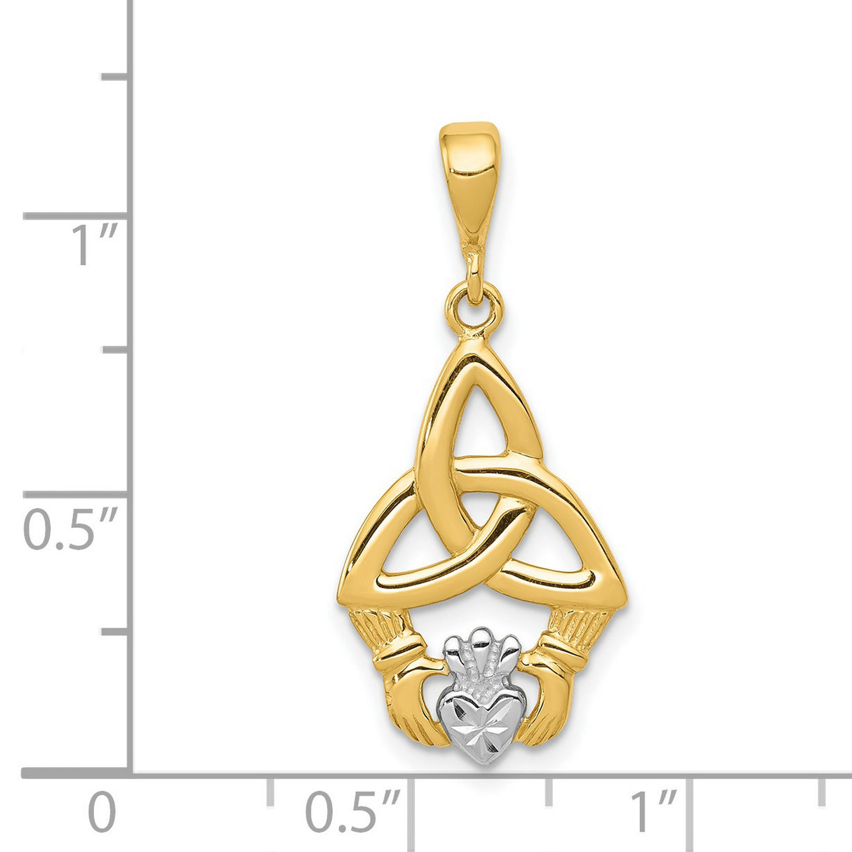 14k Yellow Gold and Rhodium Claddagh Pendant with Celtic Trinity Knot Design for Women