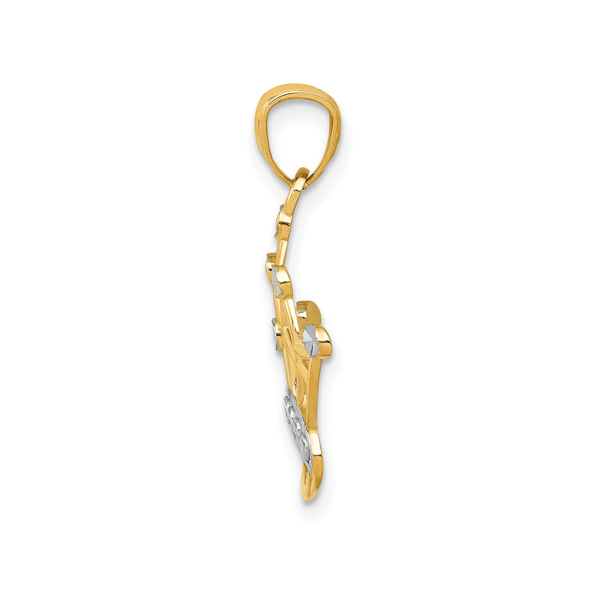 14k Yellow Gold and Rhodium Crown Pendant with Diamond-Cut Accents, Two-Tone Regal Design