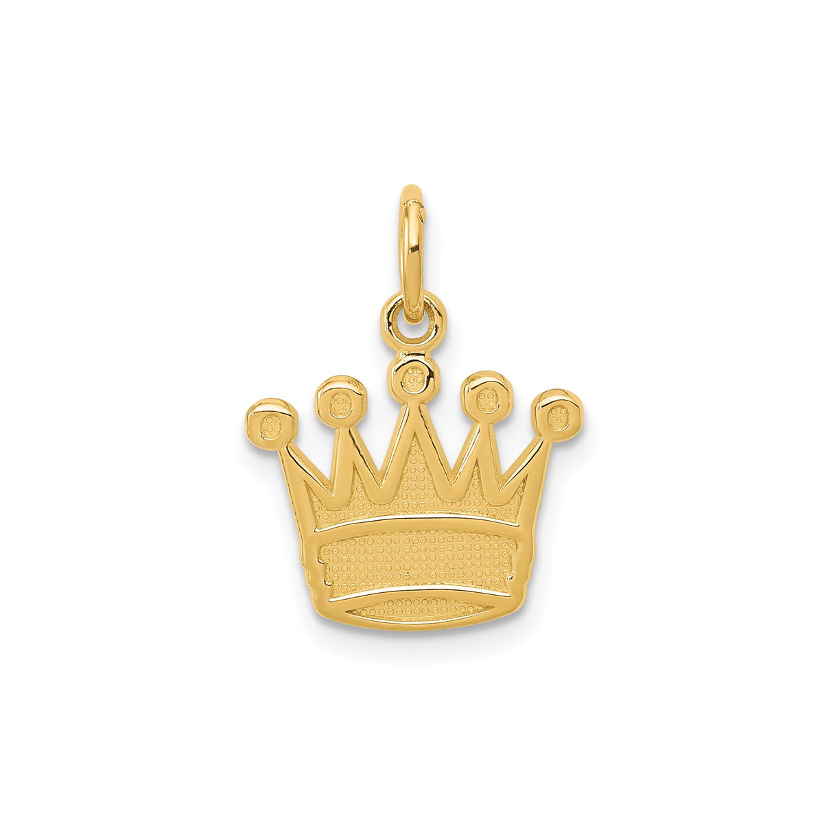 14k Yellow Gold Crown Pendant Charm with Five-Point Regal Design and Textured Detailing