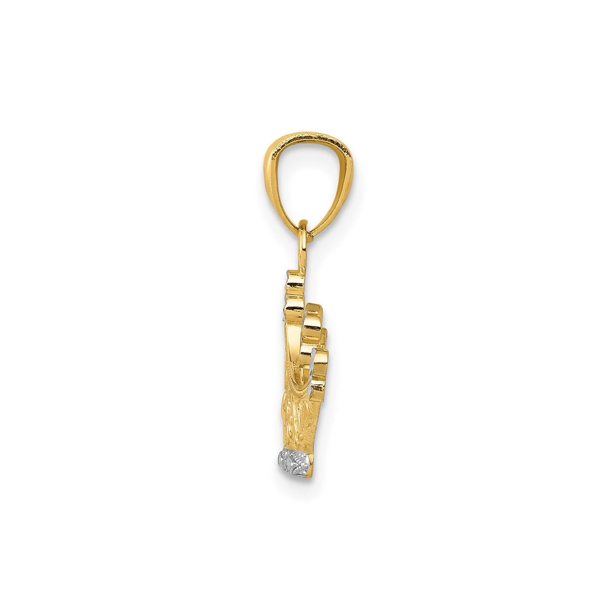 14k Two-Tone Gold Crown Pendant with Filigree Detailing and Diamond Cut Accents