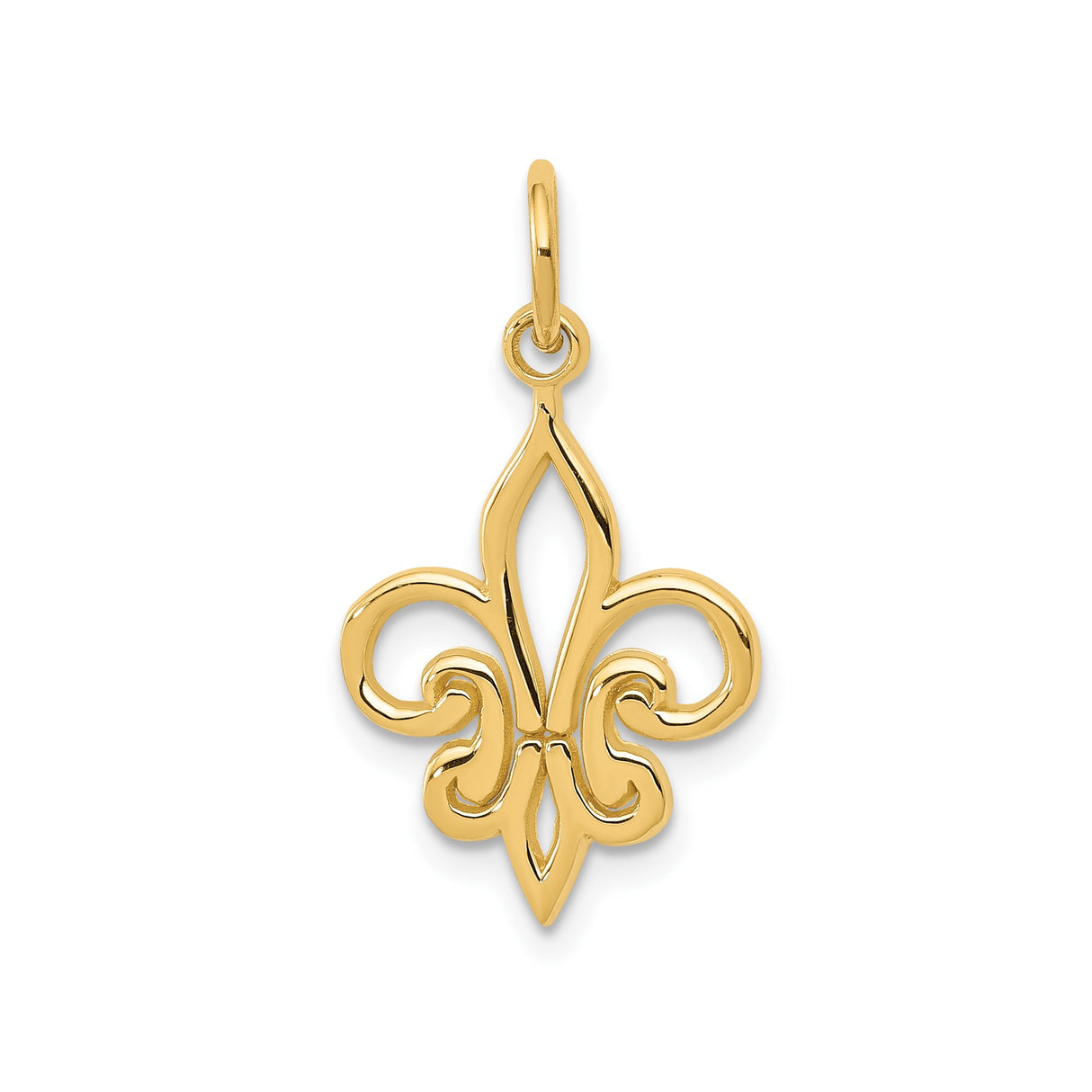 14k Yellow Gold Fleur de Lis Pendant, Polished Openwork French Symbol for Women