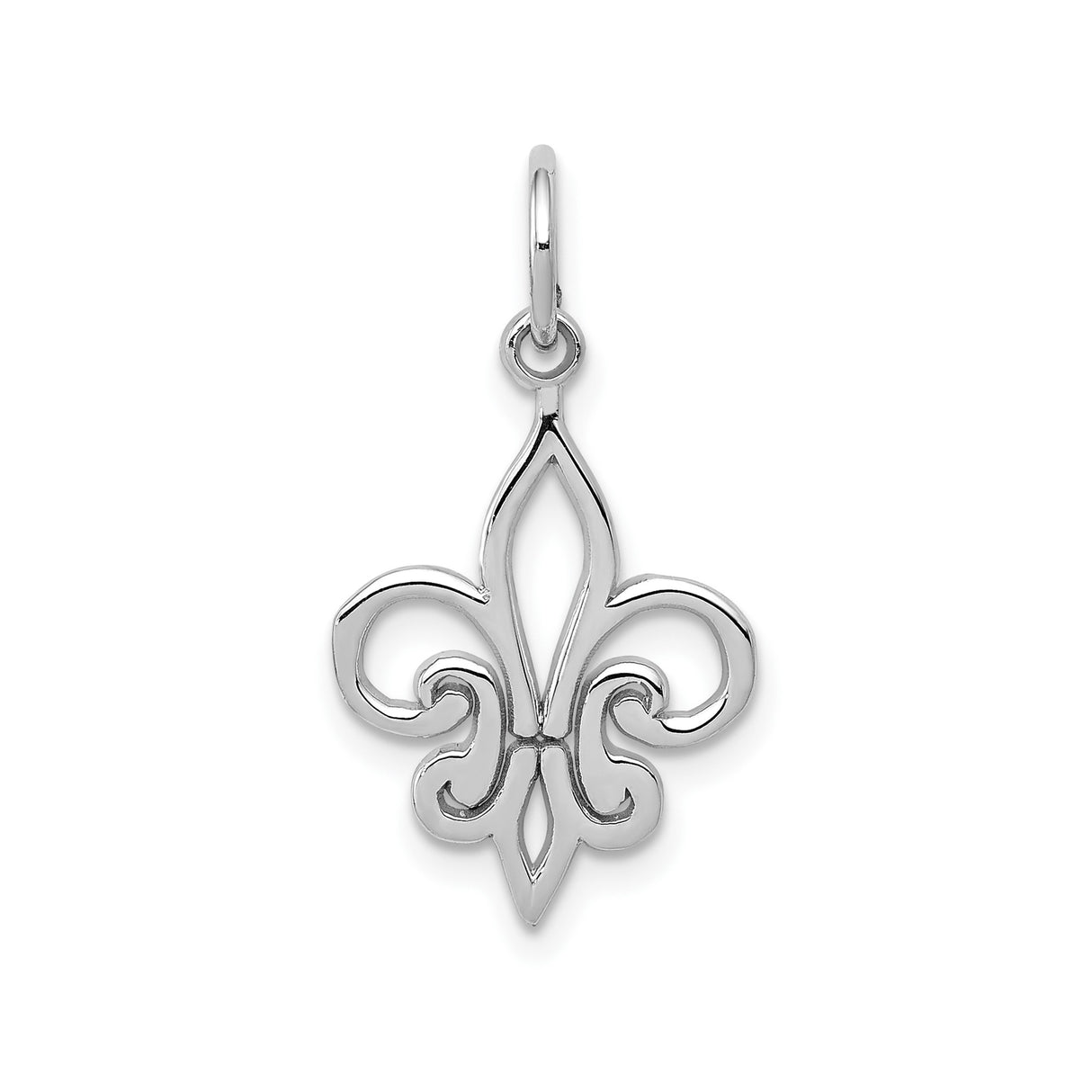 14k White Gold Fleur-de-Lis Pendant, Open Design Symbol of French Heritage and Nobility