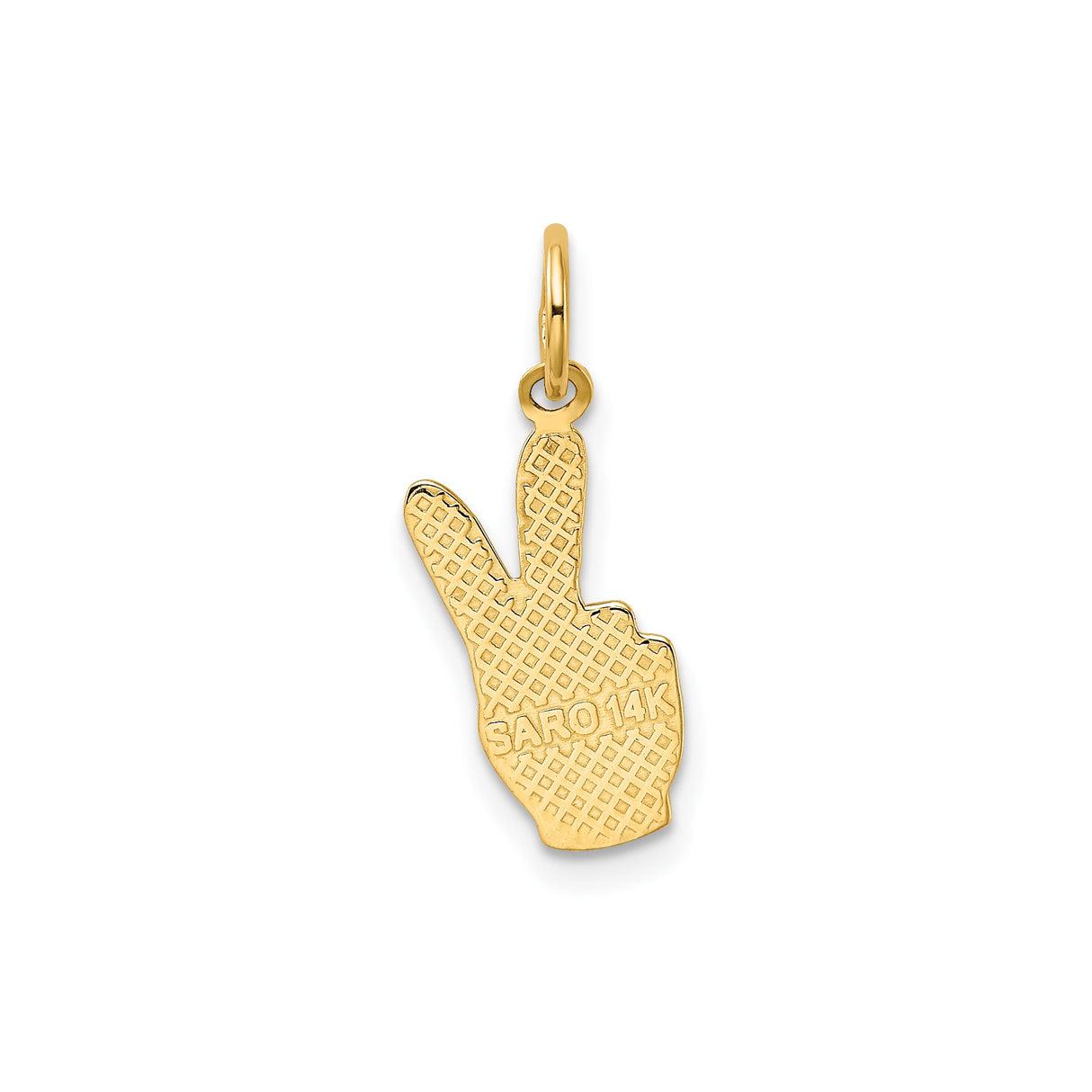 14k Yellow Gold Peace Hand Pendant with Textured Background, Unisex Symbolic Jewelry Charm